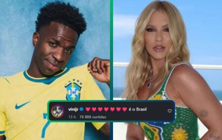 Vini Jr marca duas vezes, volta a comentar em foto da virg&iacute;nia e internet vai ao del&iacute;rio