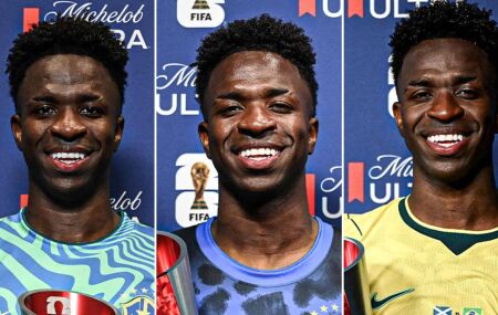 Vini Jr recebe tr&ecirc;s pr&ecirc;mios de melhor da FIFA