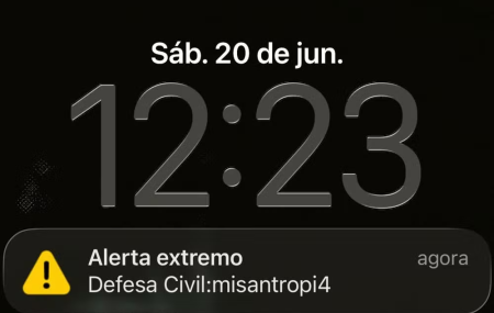 Alerta emitido aos celulares 