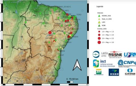 Mapa do Nordeste e abalos s&iacute;smicos 
