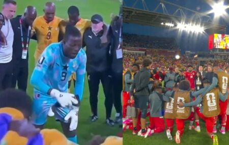 Sele&ccedil;&atilde;o de Gana e a Sele&ccedil;&atilde;o do Panam&aacute; foram vistas reunidas e orando