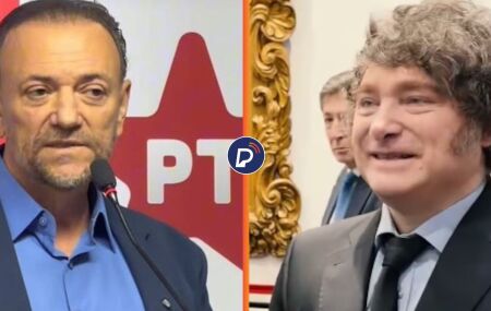 Presidente do PT, Edinho Silva, e presidente da Argentina, Javier Milei.