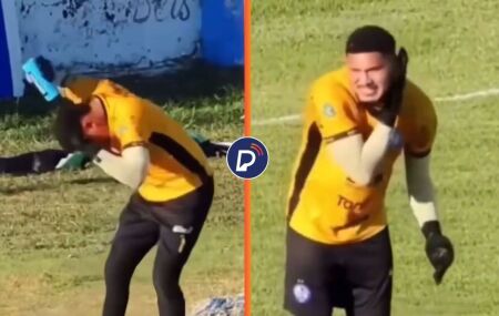 Goleiro cai em formigueiro ap&oacute;s defesa e sofre ataque de insetos