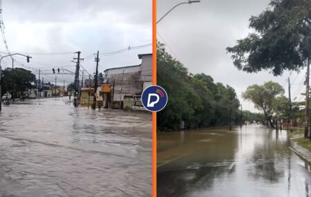 Chuva forte no in&iacute;cio da manh&atilde; desta quinta (23) provoca alagamento e complica o tr&acirc;nsito no Ibura
