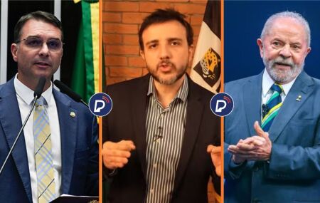 Fl&aacute;vio Bolsonaro, Renan Santos e Lula.