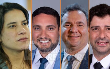 Governadora Raquel Lyra e deputados de oposi&ccedil;&atilde;o, Romero Albuquerque Rodrigo Farias, ambos do PSB, e J&uacute;nior Matuto (Republicanos)