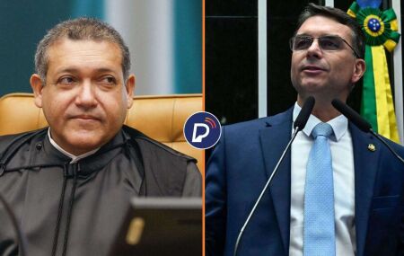 Ministro Nunes Marques, presidente do TSE, e o senador Fl&aacute;vio Bolsonaro.