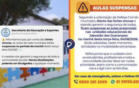 Aulas de Paulista e Jaboat&atilde;o s&atilde;o suspensas.