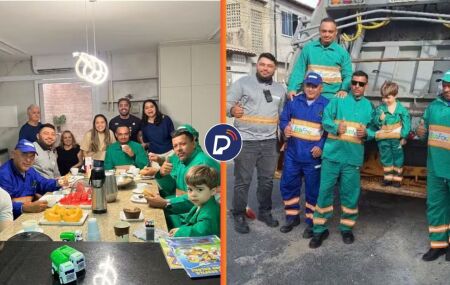 Garotinho de quatro anos, f&atilde; de garis, ganha festa de anivers&aacute;rio tem&aacute;tica com caminh&atilde;o de lixo