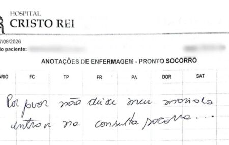 Mulher escreve pedido de socorro em prontu&aacute;rio e companheiro &eacute; preso: "n&atilde;o deixe meu marido entrar"