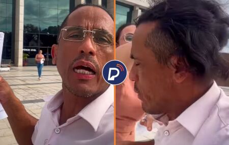 ex-casal em momento tenso em frente ao f&oacute;rum