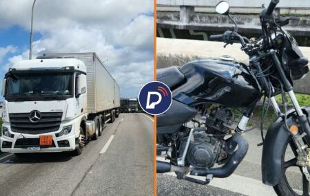 Sinistro de tr&acirc;nsito entre carreta e moto na BR-101