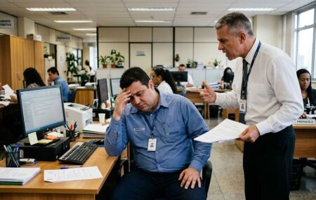 Imagem ilustrativa de um chefe reclamando com seu funcion&aacute;rio.