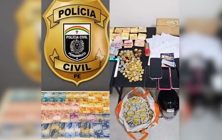 Foram apreendidos nove motocicletas, celulares, dinheiro e mais de dez capacetes.