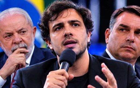 Lula, Renan Santos e Fl&aacute;vio Bolsonaro.