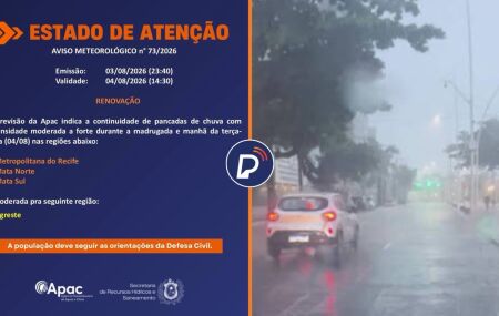 APAC eleva aviso para n&iacute;vel laranja de ATEN&Ccedil;&Atilde;O e renova continuidade de chuva nas pr&oacute;ximas 24 horas
