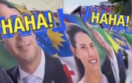 Publica&ccedil;&atilde;o feita com IA associa Raquel Lyra a Fl&aacute;vio Bolsonaro.