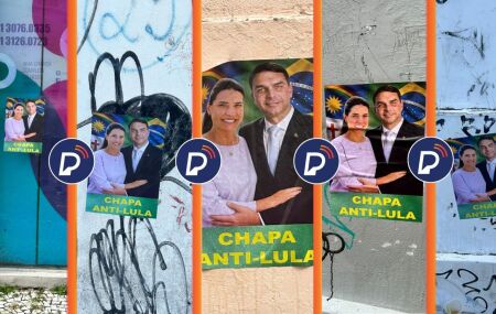 Cartazes de Flavio Bolsonaro e Raquel Lyra no Recife Antigo