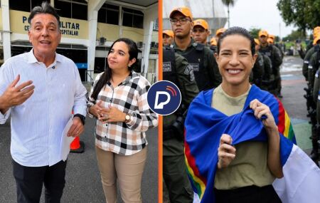 Coronel Meira e Cabo Aenia no Hospital da Pol&iacute;cia Militar do Recife e Raquel Lyra com PMs
