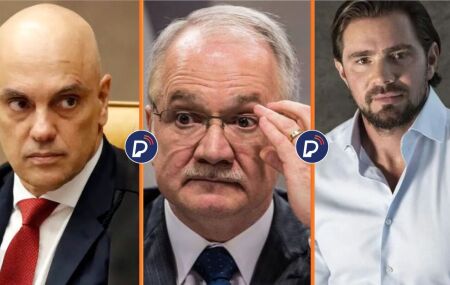 Ministros do STF, Alexandre de Moraes e Edson Fachin e o banqueiro Daniel Vorcaro