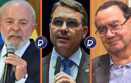 Luiz In&aacute;cio Lula da Silva (PT),  Fl&aacute;vio Bolsonaro (PL) e o escritor Augusto Cury (Avante).