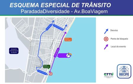 Mapa de desvios realizados pela CTTU para Parada da Diversidade