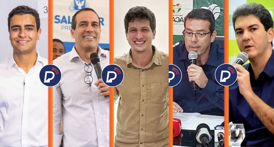 Da esquerda para direita, JHC, prefeito de Macéio, Bruno Reis, prefeito de Salvador, João Campos, prefeito do Recife, Antonio Furlan, prefeito de Macapá, e Eduardo Breide, prefeito de São Luís.