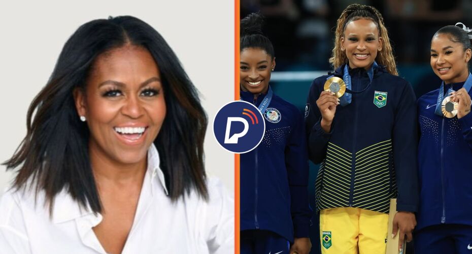 MICHELE OBAMA exalta reverência de Simone Biles a Rebeca Andrade em pódio olímpico.