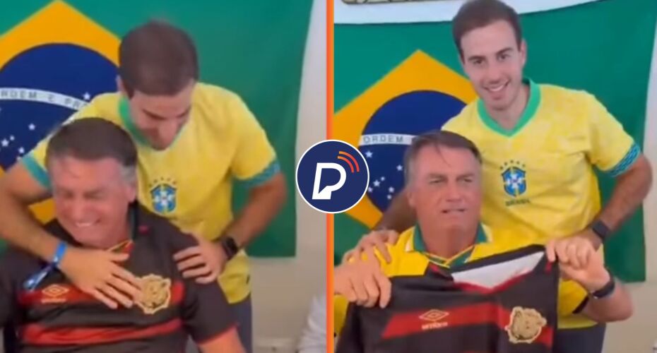 Bolsonaro com a camisa do Sport, ao lado de Gilson machado Filho.