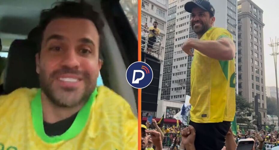 Pablo Marçal em ato na Avenida Paulista. 