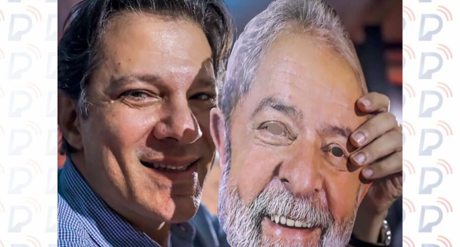 Fernando Haddad com máscara de Lula.