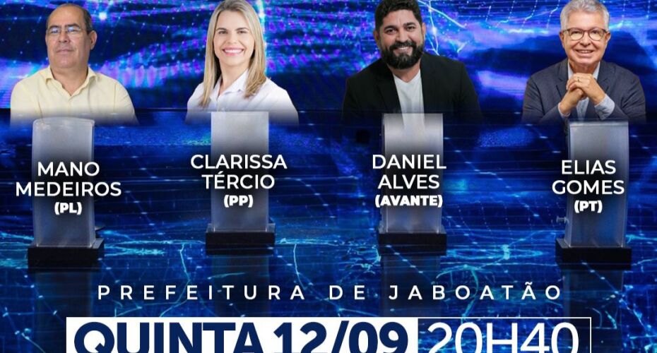 Debate entre candidatos a prefeito de Jaboatão acontece nesta quinta-feira (12).