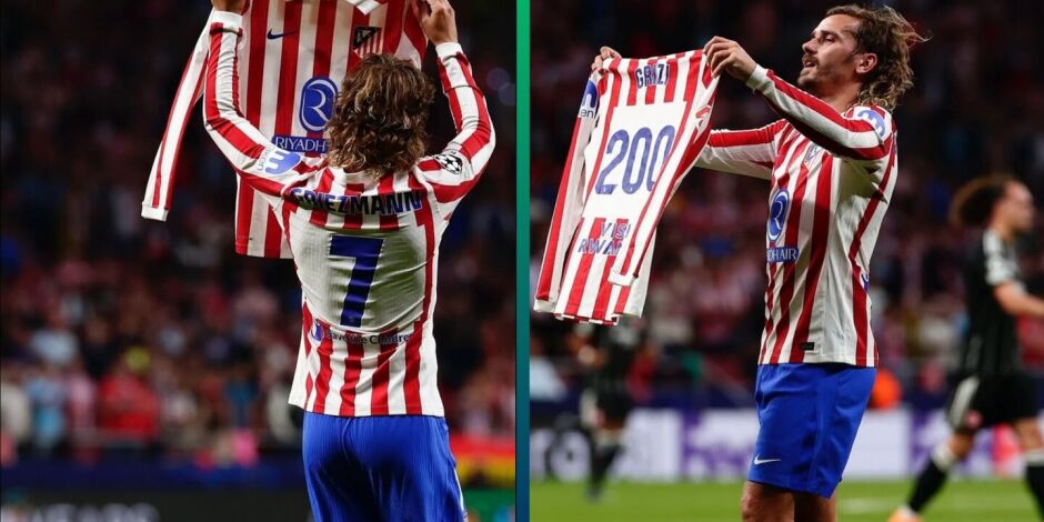 Antoine Griezmann comemora gol de n&uacute;mero 200 pelo Atleti.