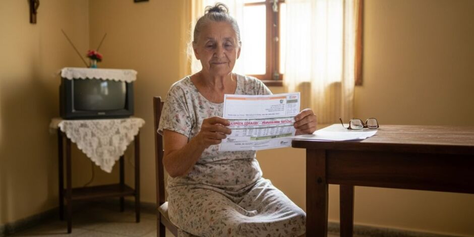 Idoso segurando uma conta de energia. 