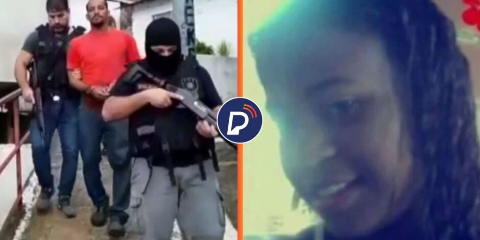 Rafael Penedo da Silva sendo conduzidoo e mulher que foi morta pelo r&eacute;u.