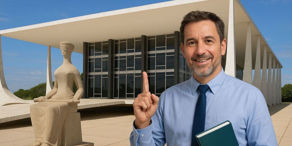 Ilustra&ccedil;&atilde;o de um professor na frente do STF 