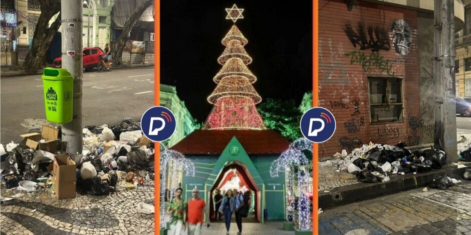 Decora&ccedil;&atilde;o no Recife Antigo e Lixo pelas ruas no entorno. 