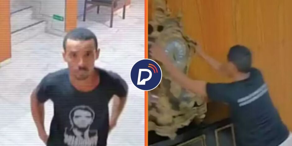 Homem quebrou rel&oacute;gio durante os atos de 8 de janeiro de 2023.