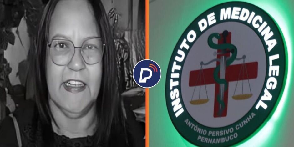 Professora que foi encontrada morta dentro de casa, na Mata Sul de Pernambuco e fachada do IML.