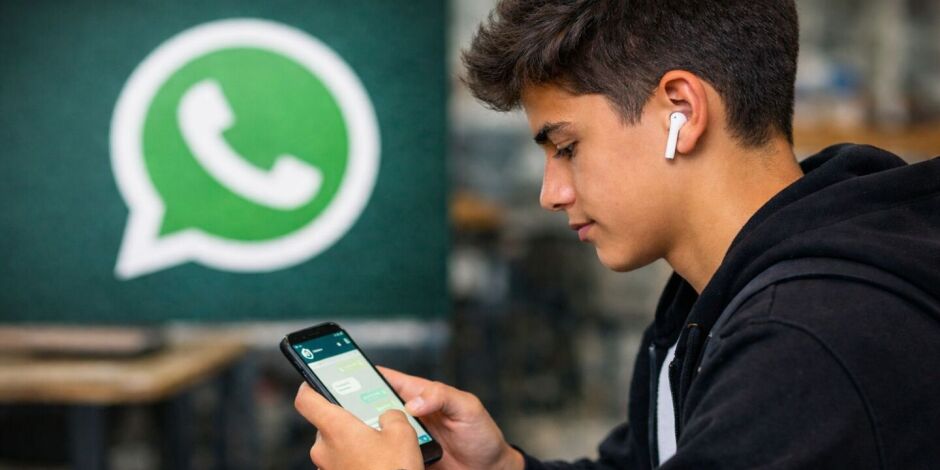 Adolescente mexendo no WhatsApp