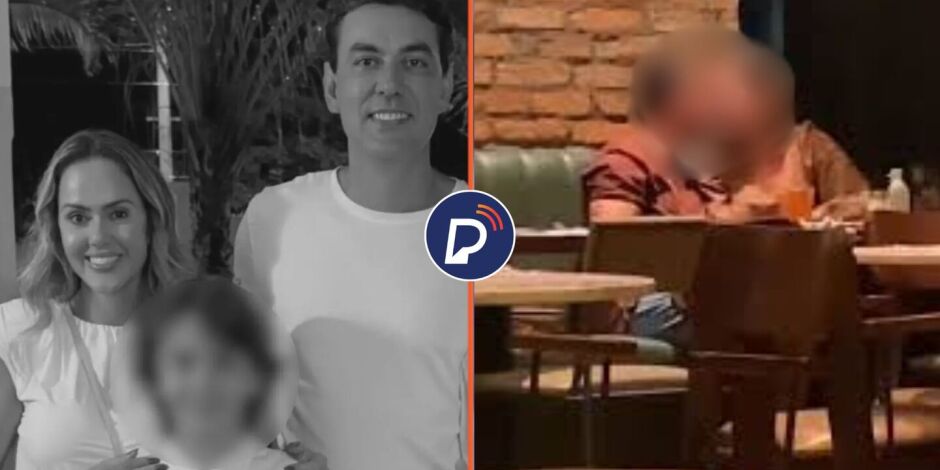 Sarah Ara&uacute;jo, ao lado do marido, secret&aacute;rio de prefeitura junto do filho e suposto momento da trai&ccedil;&atilde;o.