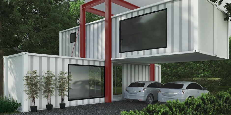 Proje&ccedil;&atilde;o de casa fabricada com conteiners.