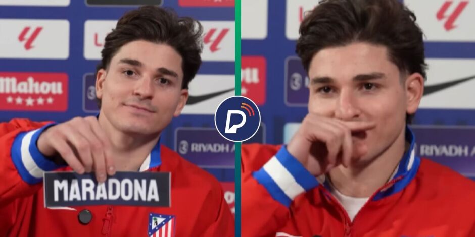 Juli&aacute;n &Aacute;lvarez faz brincadeira ap&oacute;s ouvir nome de Maradona.
