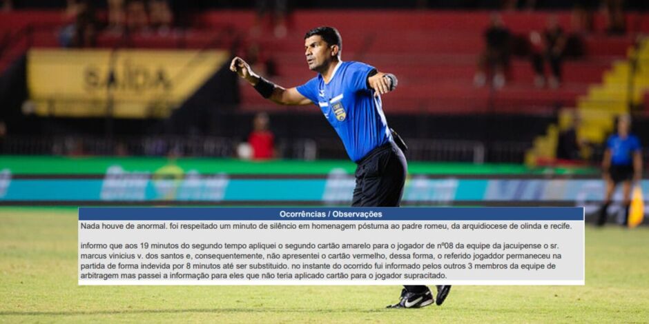 &Aacute;rbitro assume erro e diz que foi alertado em campo sobre amarelos sem expuls&atilde;o em Sport x Jacuipense.
