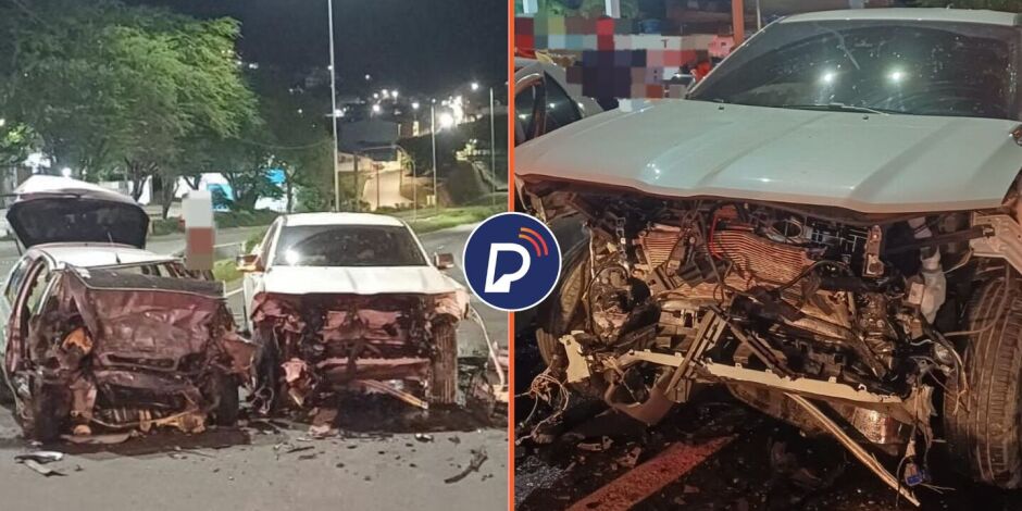 Estado da caminhonete e carro ap&oacute;s acidente na BR-232.