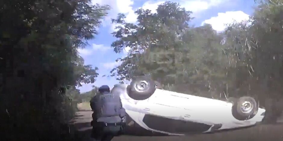 Momento em que Pol&iacute;cia Militar cerca homem.