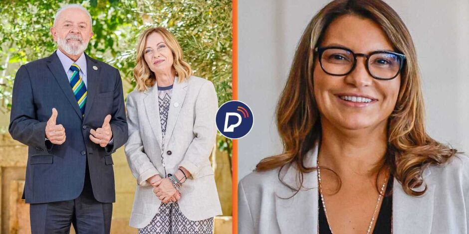 Lula ao lado de Giorgia Meloni e a primeira-dama Janja.