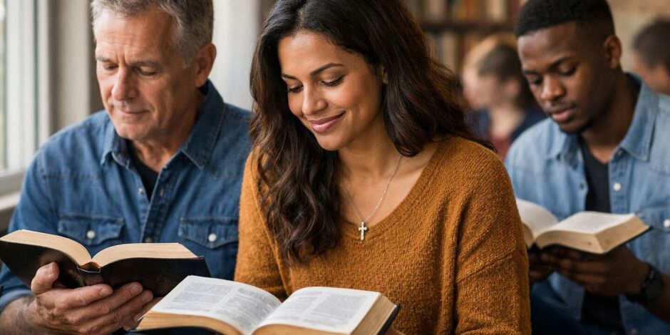 Pessoas lendo a b&iacute;blia 