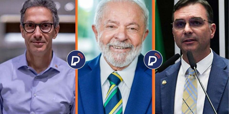 Romeu Zema, Lula e Fl&aacute;vio Bolsonaro.