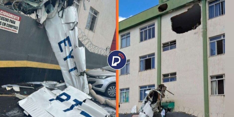Avi&atilde;o de pequeno porte atinge pr&eacute;dio em Belo Horizonte.